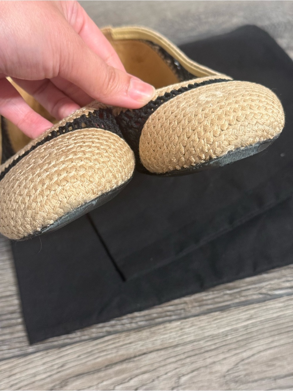 Chanel Beige and Black Raffia Cap Toe Ballet Flat - 36C - Picture 10 of 12